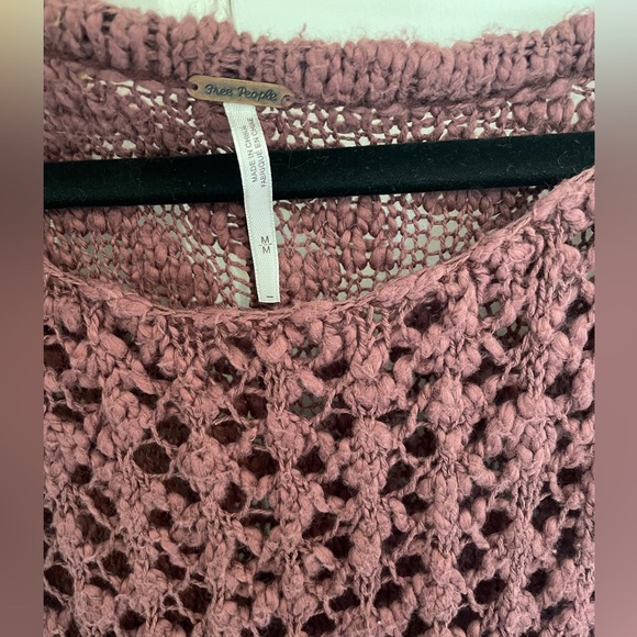 Free People Pretty Pointelle Vee Crochet Knit Cotton Sweater - Picture 5 of 8